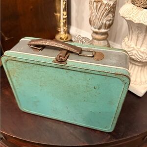 Vintage Metal Lunchbox in Teal and Brown
